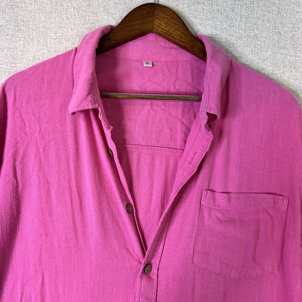 100% Cotton Pink Boho Gauze Lagenlook Organic Festival Button Up Top Women XL - Picture 4 of 9
